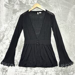 Vtg MOTH Anthropologie Wool Blend Deep V Neck Sweater Womens S Black Whimsigoth